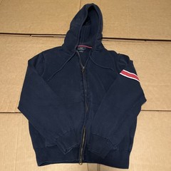 Brooks Brothers 346 Mens Navy Blue Full Zip Hoodie Medium Red White Arm Stripes