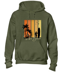 SURFER BEACH SILHOUETTE HOODY HOODIE CASUAL SUMMER HOLIDAY CLOTHING FUNNY TOP