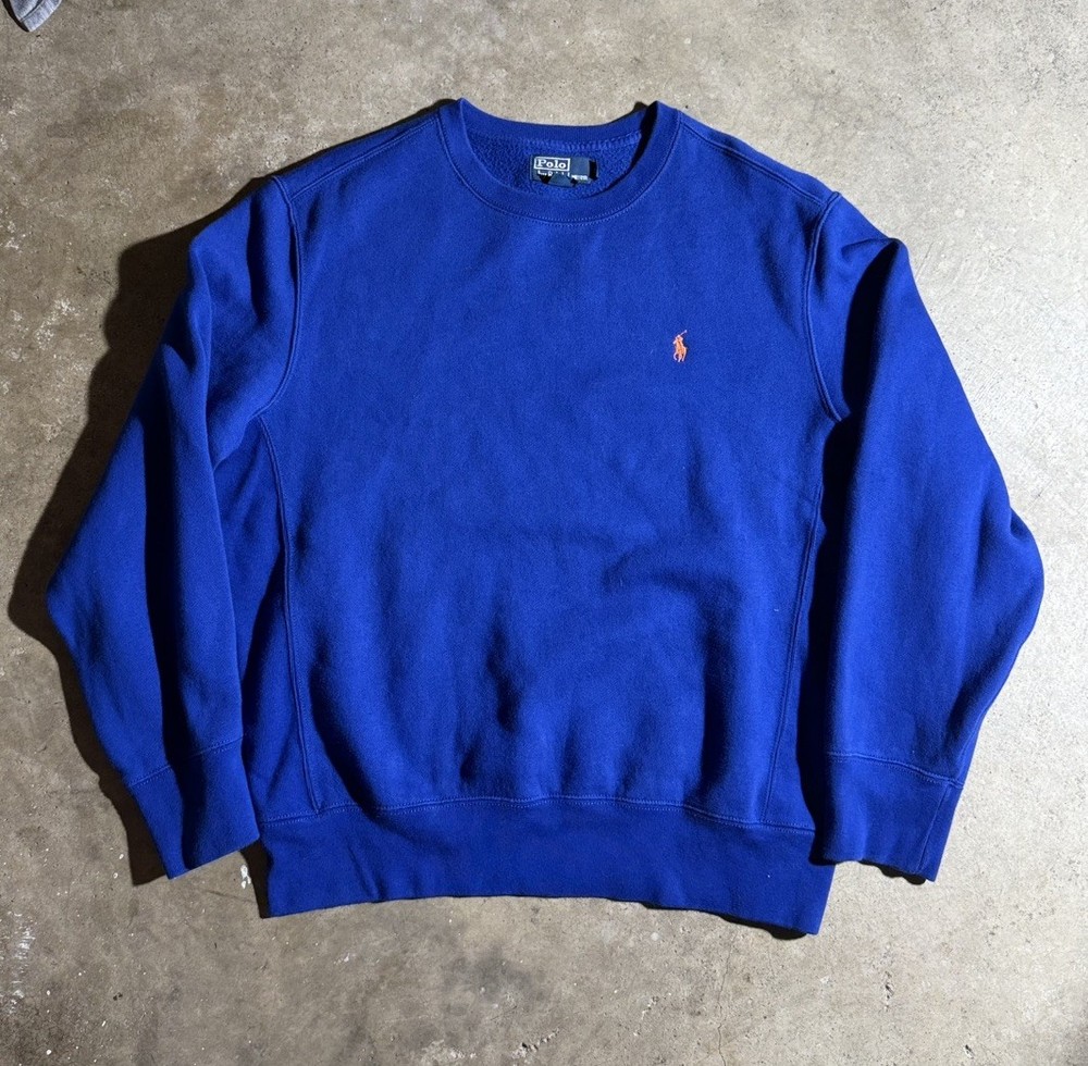 Vintage 90s Polo Ralph Lauren Sweatshirt Mens Size Large Blue W/ Orange Horse