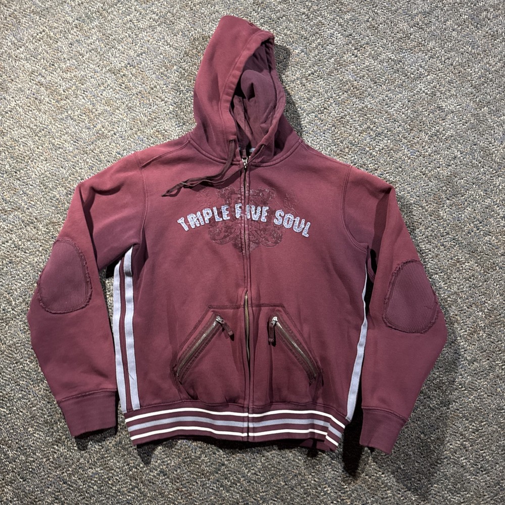 Vintage Triple Five Soul Red Zip Up Hoodie M Faded RARE Details