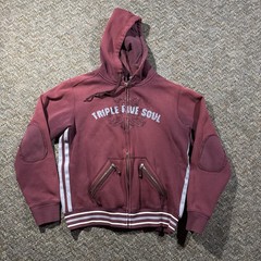Vintage Triple Five Soul Red Zip Up Hoodie M Faded RARE Details