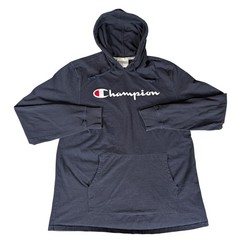Champion Mens Navy Blue Script Logo Long Sleeve Hooded T-Shirt Jersey Hoodie