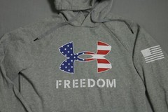 Under Armour Hoodie Mens Medium Gray Graphic Freedom Rival Fleece Lined Pockets