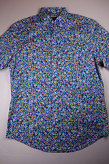 CLUB ROOM Mens Sapphire Blue Floral Short Sleeve Front Button Shirt NEW Small