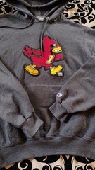 Champion Hoodie featuring Iowa State University’s famous “Walking Cy” cardinal.