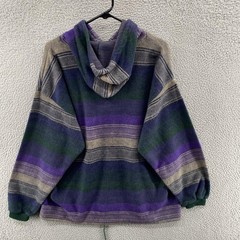Vintage Todays News Hoodie Mens XL Purple Green Striped Acrylic Fleece 90s