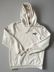 PUMA Long Sleeve Hoodie Sweatshirt Kangaroo Pocket Beige Logo Medium JBHS