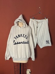 Fear of God Essentials NY Yankees Pinstripe Hoodie & Shorts Set Heather Gray