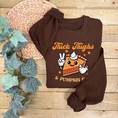 Thick Thighs and Pumpkin Pies Jumper | Autumn Sweatshirt | Pumpkin Theme Jumper
