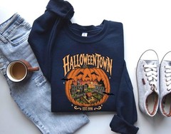 Halloween Spooky Season Unisex Crewneck Sweatshirt Vintage Pumpkin Town Printed