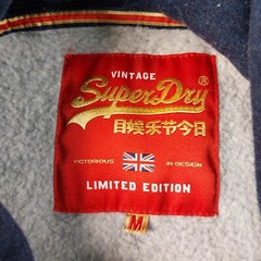 Superdry Hoodie Mens Medium Limited Edition Blue Pullover 08 Graphic Logo Fleece