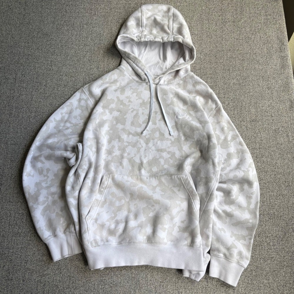 Nike Hoodie Mens XL White Camo Club Fleece Pullover Sweatshirt Camouflage Logo