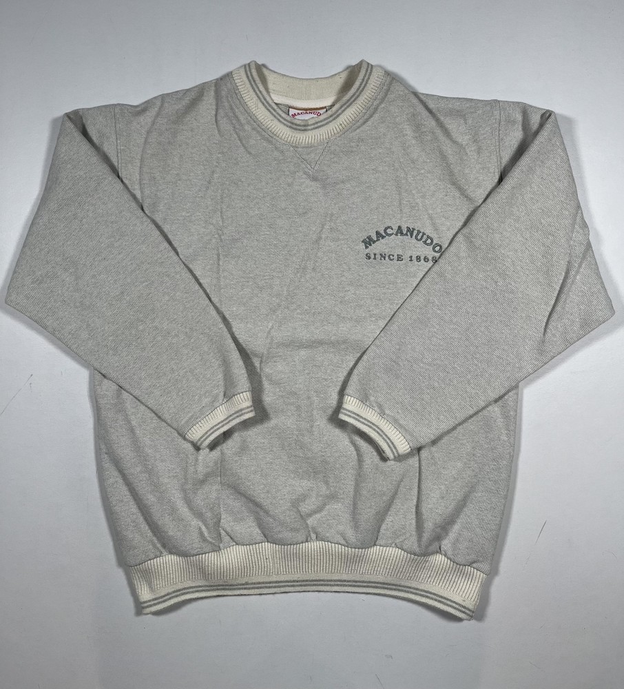 Macanudo Classics Sweatshirt Mens Large Gray Waffle Knit Crewneck Pullover Logo