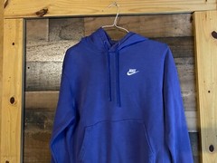Mens Small Hoodie Plain Purple White Sewn Swoosh Long Sleeve Pullover Sweatshirt