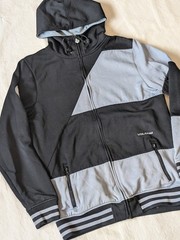 Volcom Men’s Zip Hoodie Grayscale Color Block Pockets Skate Ski Tech Fleece LG