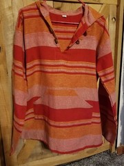 Authentic Made in India Colorful Red & Orange Hooded Shirt Wooden Buttons