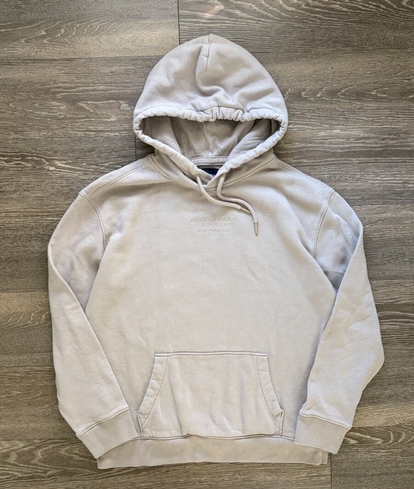 Abercrombie & Fitch Tan Embroidered Letter Logo Pullover Hoodie Men’s Size Small