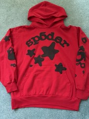 sp5der Men’s Fleece Pullover Hoodie L Red/Black Graphic Logo Star Spider