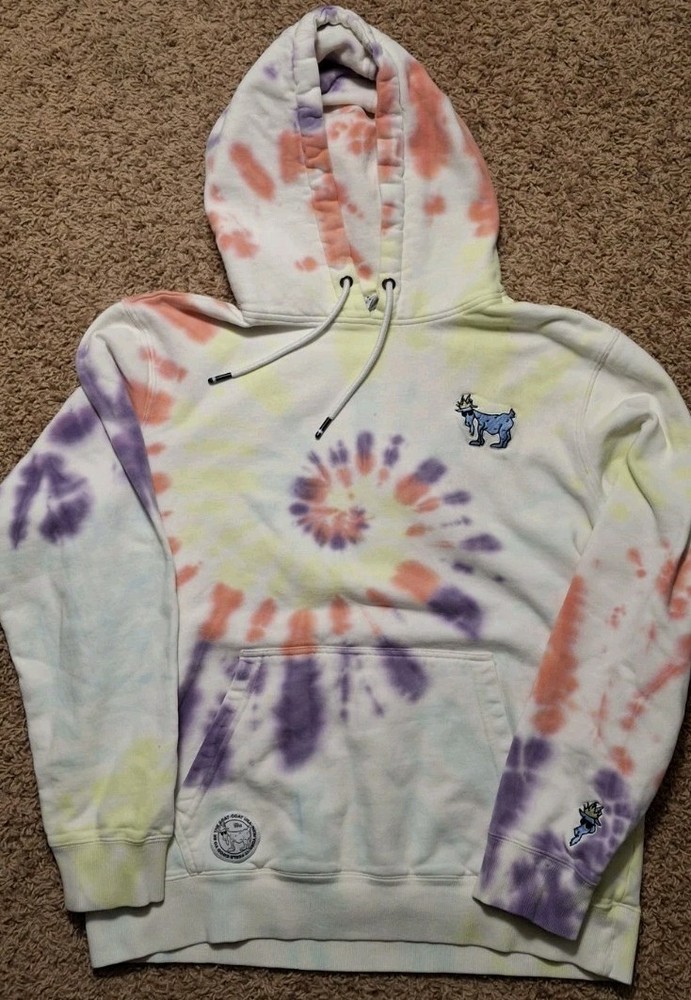 The Goat USA Adult Medium White Tie Dye Hoodie Long Sleeve Cotton Polyester M