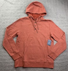 George Hoodie Sweatshirt Mens Medium Orange Henley Button Pullover NWT