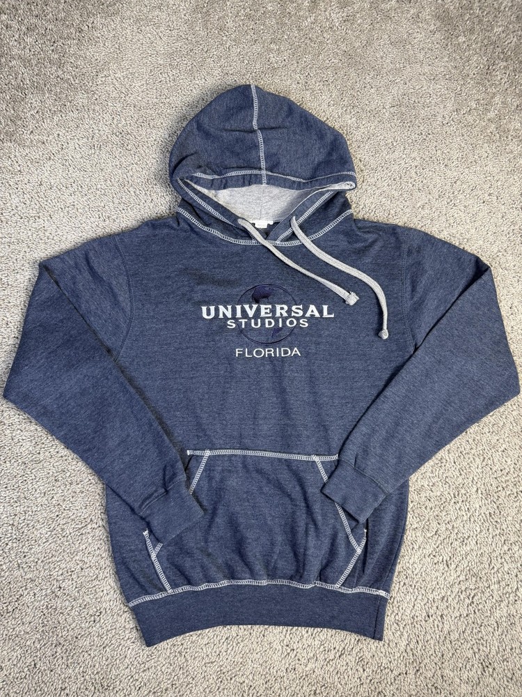 Universal Studios Hoodie Mens M Blue Pullover Fleece Hooded Pockets Logo