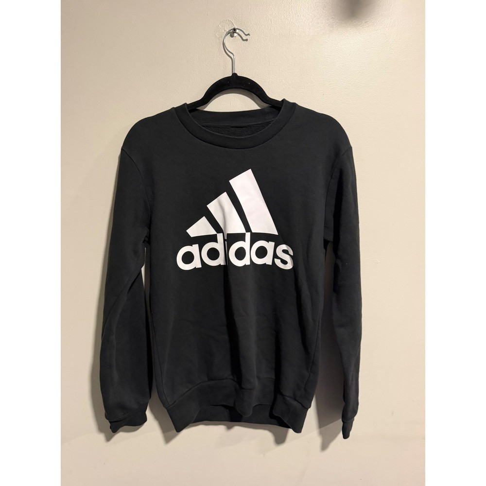 Adidas Essentials Fleece Crewneck Sweatshirt Black White Logo DA26334