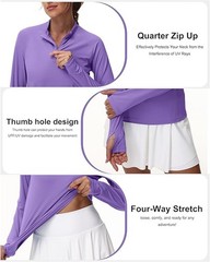 Women’sLong Sleeve UPF 50+ Sun Protection 1/4 Zip Shirt Hiking Athletic Top