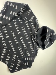 Jordan Black/White All-Over Logo Print Pullover Hoodie Long Sleeve Teens Size L