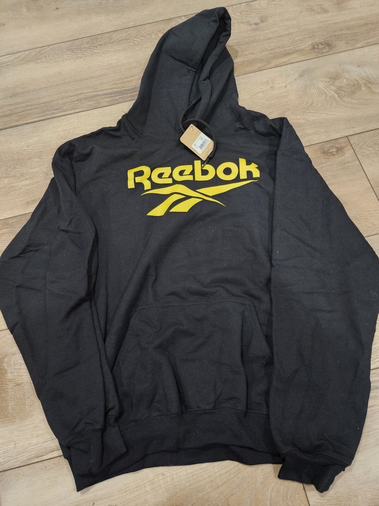 Reebok Classic Mens Hoodie Black Yellow Logo Sweatshirt Cotton Blend Large New