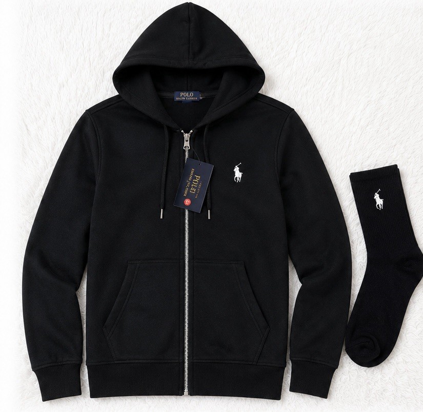 Polo Ralph Lauren Full Zip Hoodie & Socks Set Black Size XL