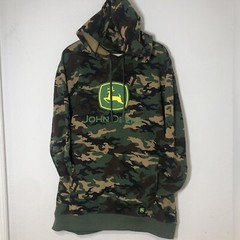 John Deere Men’s Pull Over Core Camo Logo Green Fleece Hoodie Medium Outdoor