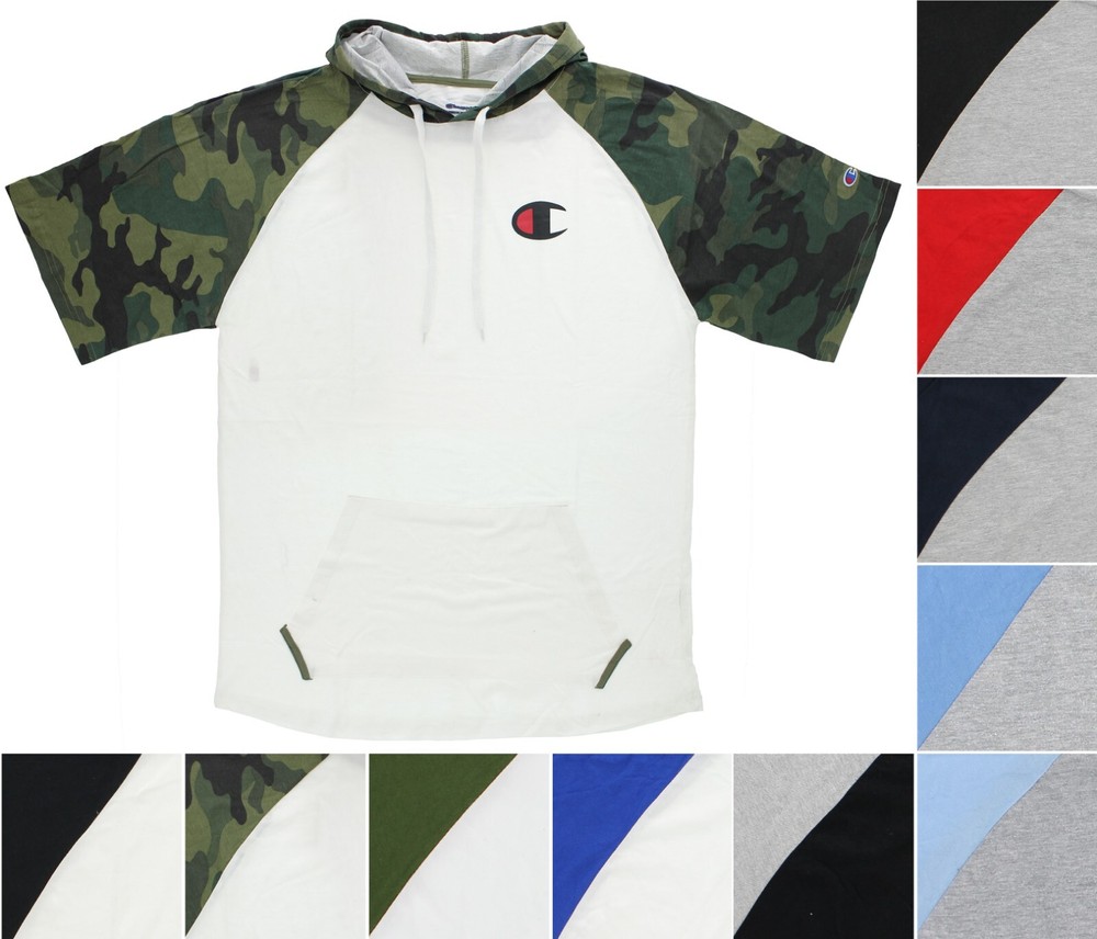 Champion Men’s Hoodie T-Shirt Big & Tall Raglan Short Sleeve, Color Block Jersey