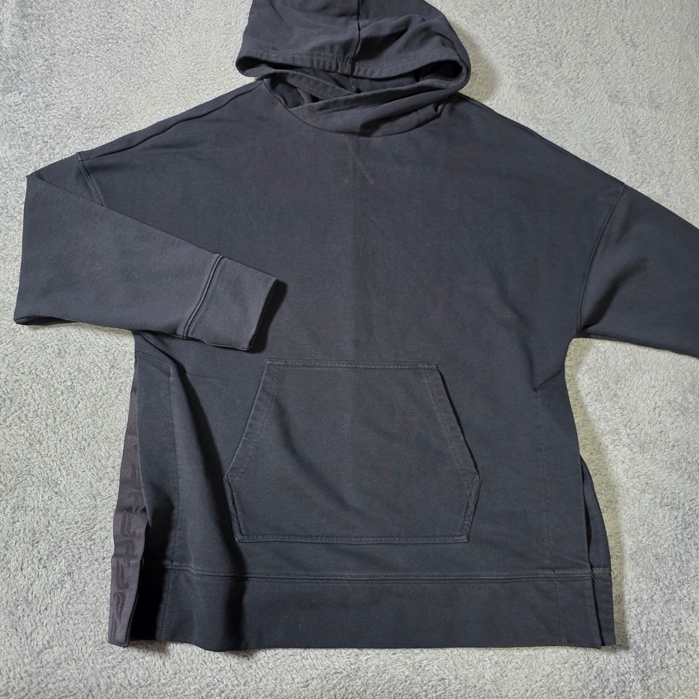 Fabletics Mens M Hoodie Black Oversized Pullover Side Slit Tape French Terry