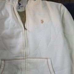 U.S. Polo Assn. Men’s White Beige Full Zip Hooded Lined Hoodie Pockets M