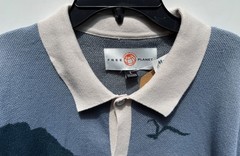 Free Planet Mens Short Sleeve Polyester Knit Shirt Collared Botton Up Beach Sz L