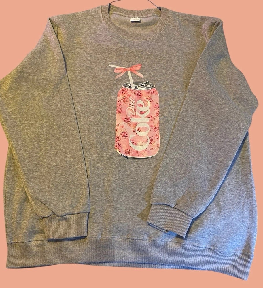 Womens Sweatshirt Gray Diet Coke And Bows Size Xl 100% Polyester Graphic Roses