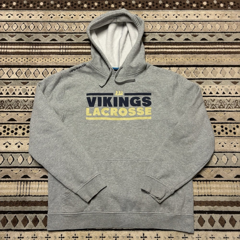 Maverik Lacrosse Hoodie Mens Medium Vikings Gray Sweatshirt Running Gym