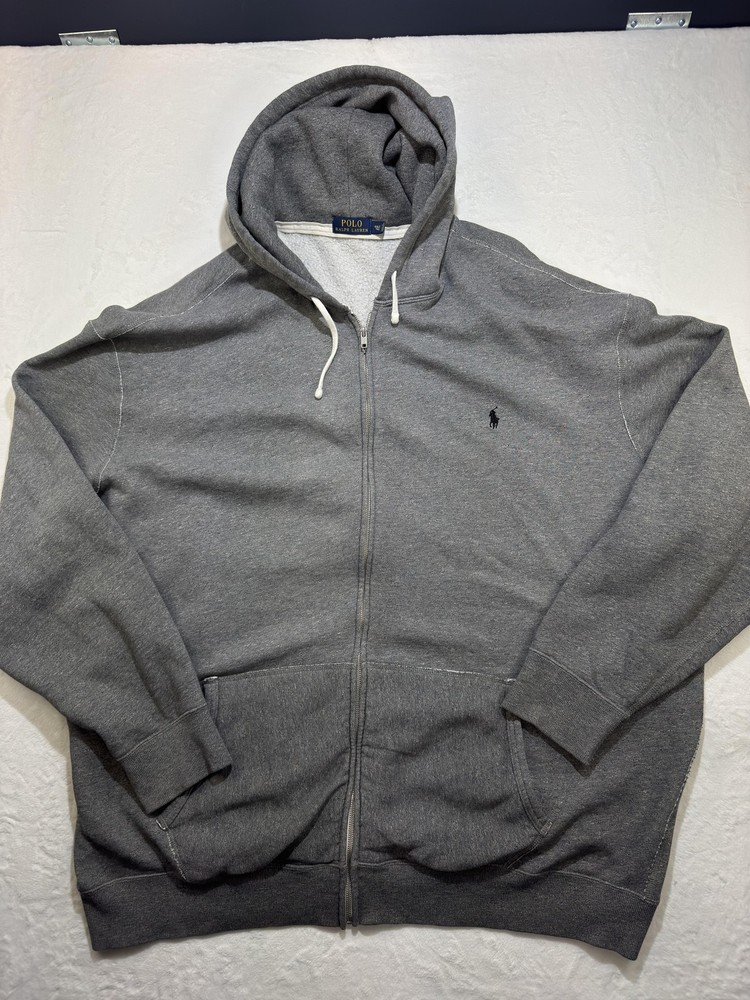 Polo Ralph Lauren Hoodie Mens 4XLT Gray Full Zip Fleece Big & Tall Sweatshirt