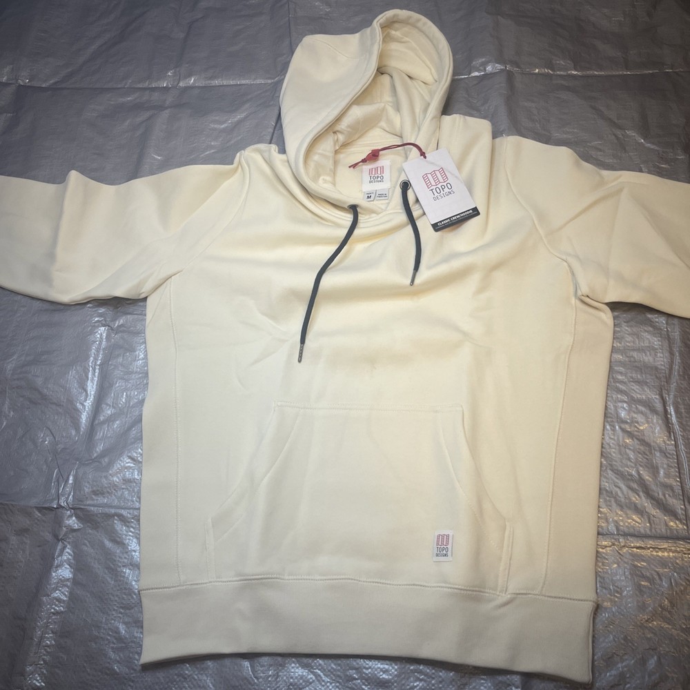 Topo Designs Hoodie Mens M Cream White Heavyweight Organic Cotton Pullover