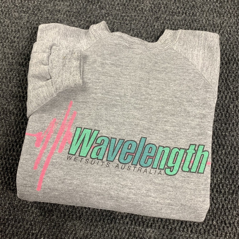 VTG 80s L Raglan CrewNeck Sweatshirt Wavelength Wetsuits Australia Surf Rayon