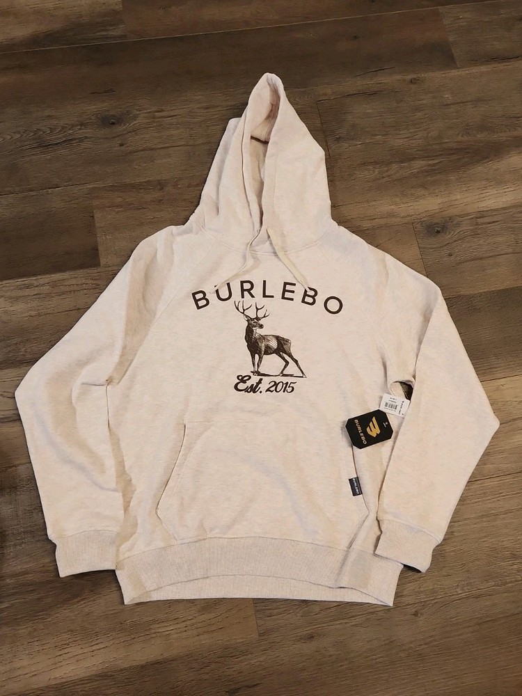 BURLEBO Men’s M Fleece Hoodie Soft Midweight Pullover Light Tan Brown Buck New