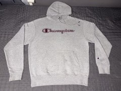 Vtg Champion Burgandy Embroidered Letters Gray Hoodie Sweatshirt Med EUC