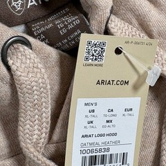 Ariat Mens Logo Hood Oatmeal Heather Hoodie Sweatshirt XL-Tall Cotton XLT