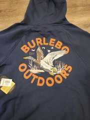 BURLEBO Men’s Midweight Fleece Hoodie Sweatshirt size M Navy Blue Hunting Duck