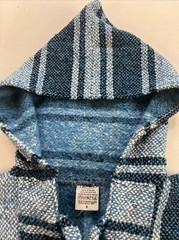 Mexican Baja Hoodie Drug Rug Blue/White/Black, Size Small, Pockets Men’s/Women’s