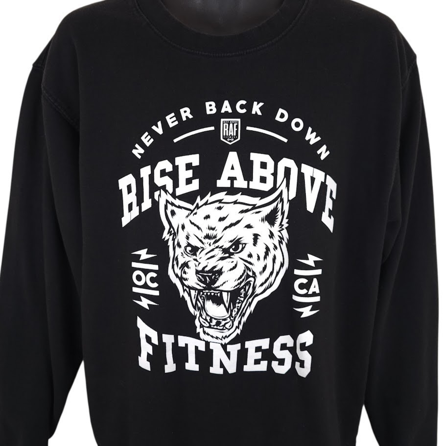 Rise Above Fitness Sweatshirt Mens Size Large Black Never Back Down Workout Gym