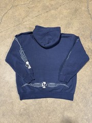 Y2K Sapphire Lounge Embroidered Hoodie XL Blue Mens Grunge Skull Cross Skater