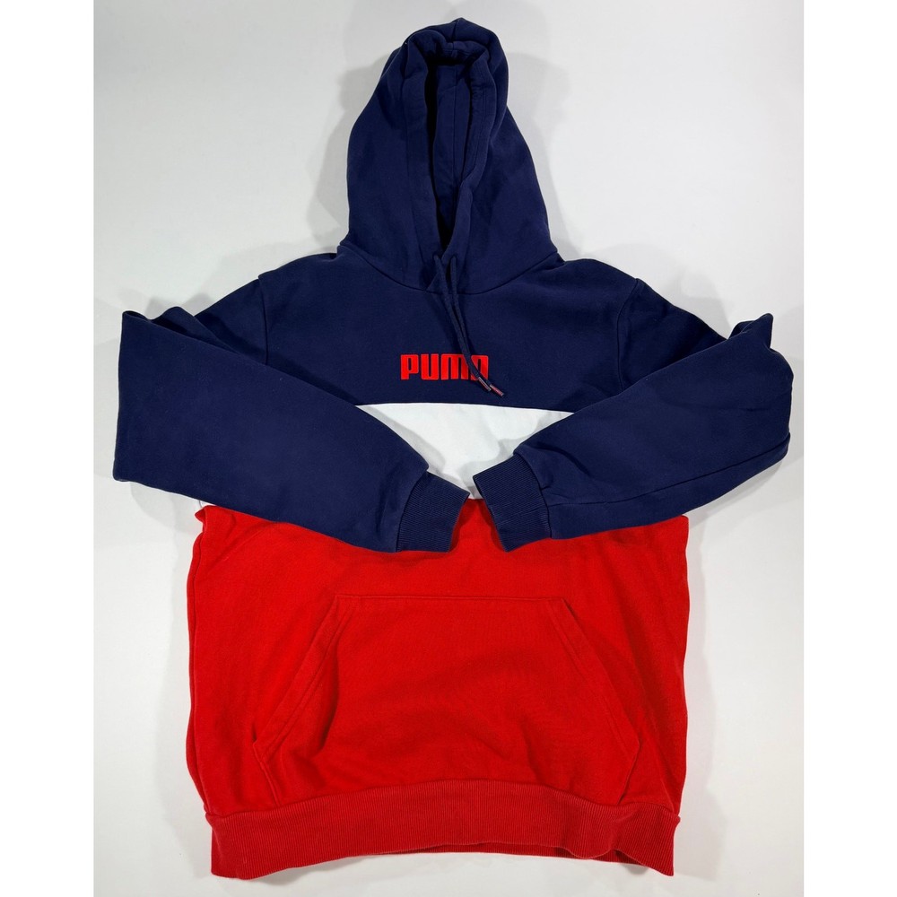 Puma Colorblock Hoodie Navy Blue Red White Logo Sweatshirt Size Mens Small