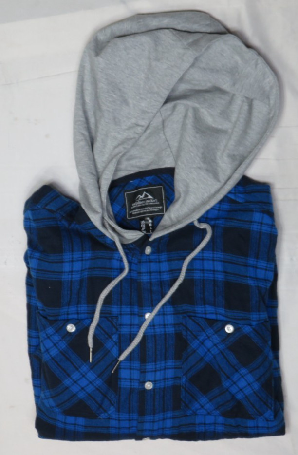 OUTDOOR JACKET MENS SHIRT JACK M NAVY BLUE PLAID FLANNEL HOODIE COTTON NEW NWOT