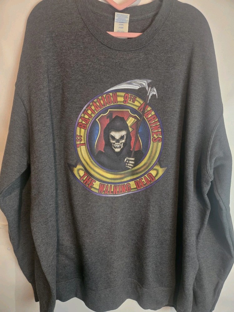 Marine Corps Crewneck Walking Dead Size 2xl 1st Battalion 9th Grim Reaper Usmc
